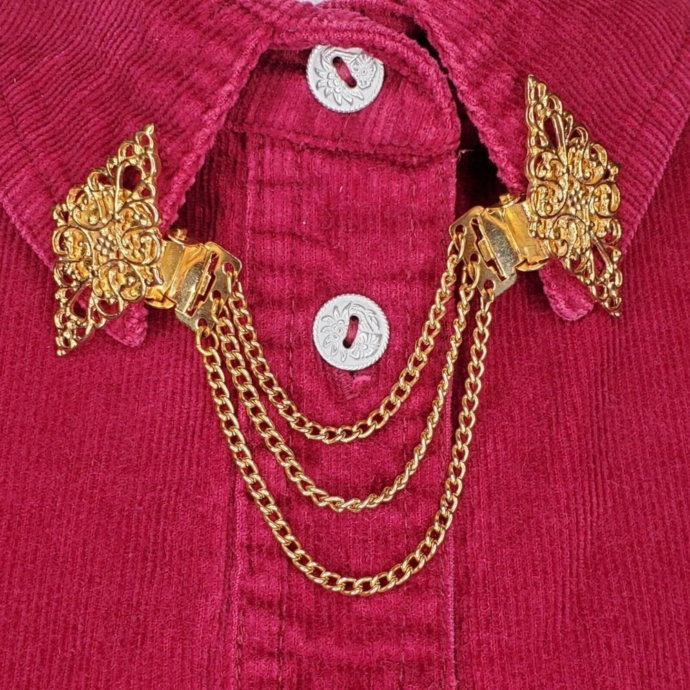 Vintage Gold Tone Collar Chain Tips Triple Chain Art Nouveau Style